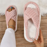 Cute Fluffy Candy Color Cross Strap Home Slippers for Women