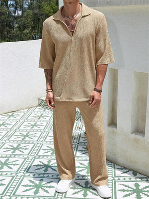Men's Summer Relaxed Short Sleeve Shirt + Casual Pants Sets