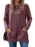 Women's Leisure Crew Neck Long Sleeve Fitted Shirt with Pocket