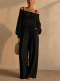 Women 2 Piece Crochet Top and Wide Leg Beach Pants Set