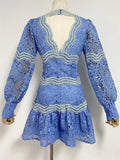 Hollow Trendy Puff Sleeve Patchwork Mini Dress for Lady