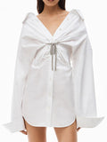Women's Solid Color V-Neck Tie Waist Lapel Blouses