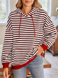 Women's Contrast Color Stripe Long Sleeve Hooded Sweatshirts