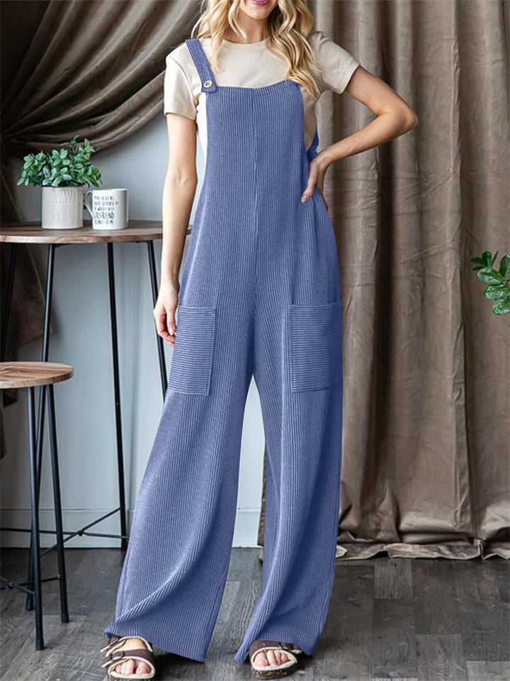 Women's Summer Casual Solid Color Pockets Strap Jumpsuits