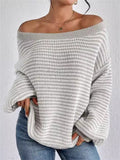 Women's Autumn Elegant Sabrina Collar Contrast Color Sweaters