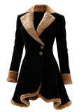 Women's Vintage Suede Fluffy Trimmed Asymmetric Hem Slim-Fit Coats