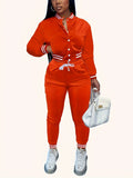 Women's Button Up Baseball Collar Striped Trim Cropped Top and Jogger Pants TrackSuit Set
