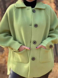Women's Autumn Casual Solid Color Buttons Lapel Cardigan Coats