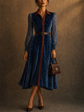 Elegant Leopard Print Contrast Trim Long Shirt Dress for Women