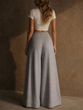 Women's Stylish High Waist Pleated Wide Leg Palazzo Office Pants
