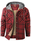 Men's Winter Warm Fleece Lined Thick Cotton Plaid Hooded Outwear