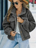 Ladies Lapel Fuzzy Jacket Faux Fur Coat