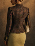 Women's Vintage Luxury Monogram Double Breasted Gold Button Blazer