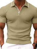 Men's Summer Casual Contrast Trim Short Sleeve Henry Shirts