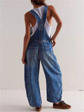 Women Casual Loose Fit Denim Cargo Overalls Baggy Jeans Jumpsuit