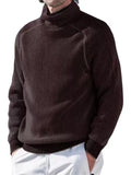 Men's Fashion High Neck Long Sleeve Ribbed Knit Tops