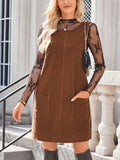 Women's Solid Color Pockets Corduroy Overall Dress