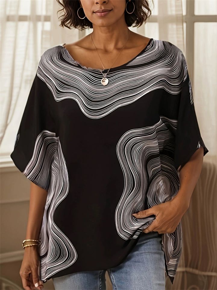 Women's Summer Retro Geometry Print BatWing Sleeve Shirt