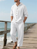 Men's Casual Solid Color Linen Button Up Long Sleeve Hoodie Outfit