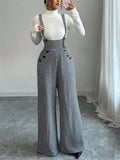 Women's Stylish Houndstooth Overall Jumpsuit High-Waist Loose Fit