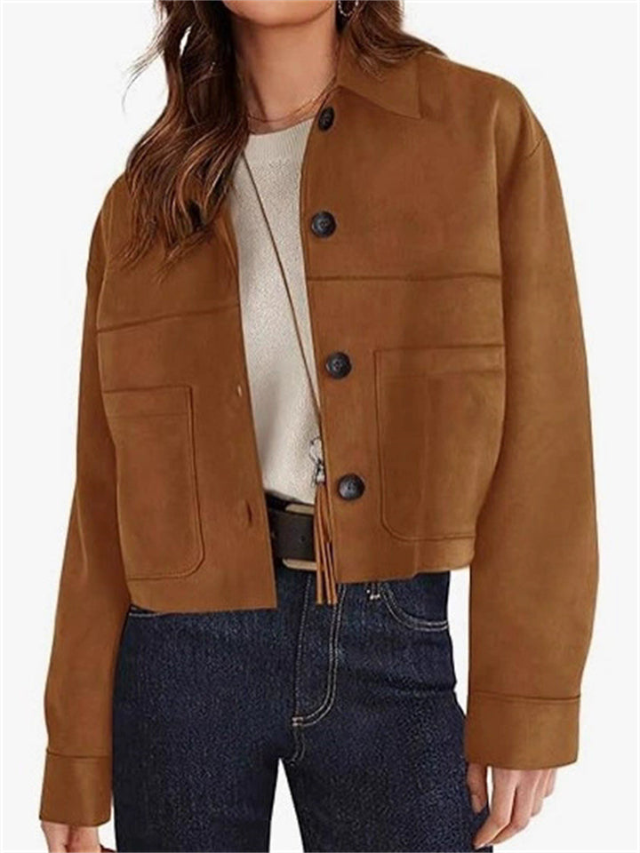 Women's Autumn Chic Solid Color Faux Suede Pockets Lapel Jackets