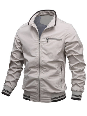 Men's Pure Cotton Stand Collar Anti-Theft Zipper Pocket Casual Jacket