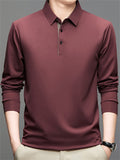 Men's Simple Fleece-lined Solid Color Long Sleeve Polo Shirts