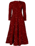 Women's Sequined Long Sleeve Big Hem Maxi Dress