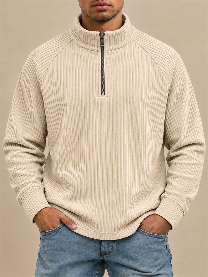 Men Stripe Half Zip Pullover Long Sleeve Casual Polo Sweatshirt
