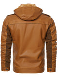 Men's Winter Streetwear Faux Leather Patchwork Fleece Lined Hooded Coats