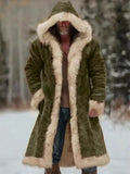 ‌Men's Winter Long Faux Fur Lined Cardigan Parka Coat with Hood