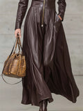 Women's Elegant  Faux Leather High Waist Zip Up Long Dresses