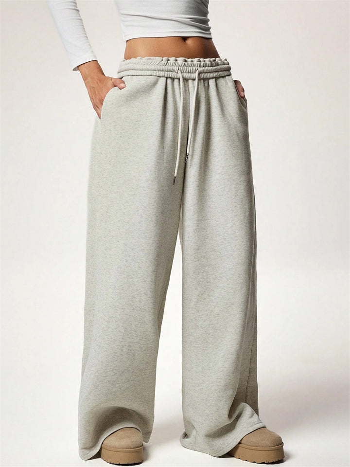 Women's Cozy Solid Color Elastic Waist Wide Leg Sweatpants