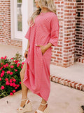 Women's Contrast Color Stripe Round Neck Midi Dress