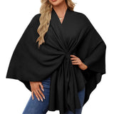 ‌Womens Elegant Cross Front Soft Poncho Sweater Shawl Wrap