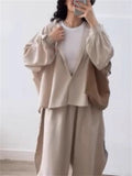 Women's 2Pcs Solid Color Long Sleeve Button Up Cardigan Shirt & Pants Set