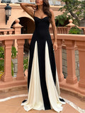 Female's Elegant Black White Contrast Color Spaghetti Strap Dress