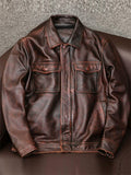Men's Vintage Faux Leather Zip Up Fleece Lined Lapel Jackets
