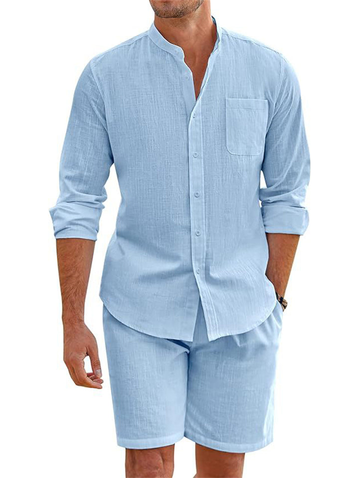 Men's Comfy Short Sleeved Button Up Beach Linen Set