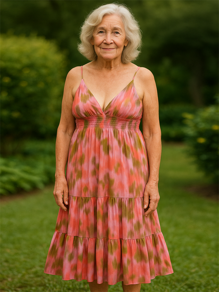 Women's Summer Trendy Contrast Color Print Strap Dress