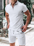 Sporty Short Sleeved Polo Collar Outfits for Men
