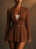 Women Elegant One Button Slim Fit Cable Knit Peplum Blazers