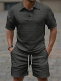 Men's Casual Summer Holiday Style 2 Piece Textured Knit Polo Short Outfits