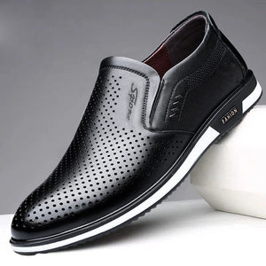 Men's Black&White Hollow Out Breathable Summer Dress Shoes