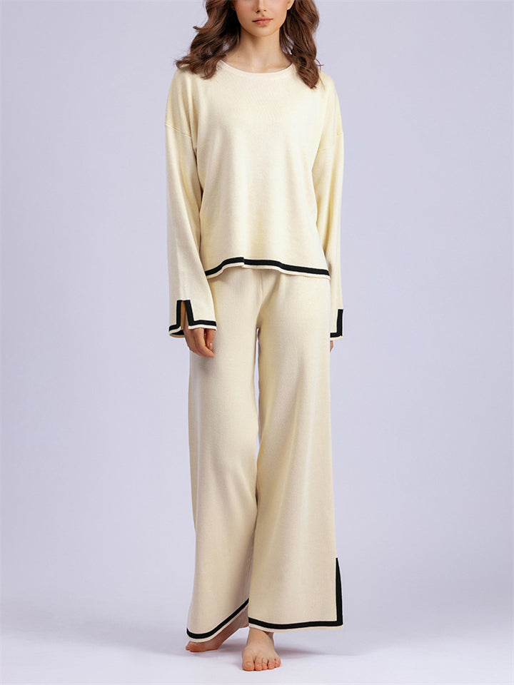 Candy Color Long Sleeve Knitted Shirt + Casual Pants