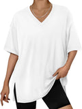 Women's Trendy Summer Solid Color Pullover Split Hem Shirts