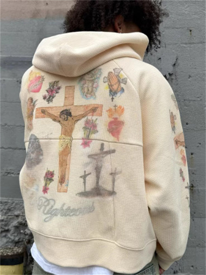 Men's Street Jesus Print Long Sleeve Zip Up Hoodie