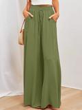 Women's Casual Solid Color High Waist Drawstring Wide Leg Flared Pants