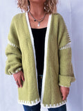 Women's Contrast Color V Neck Raglan Sleeve Cardigan Sweaters