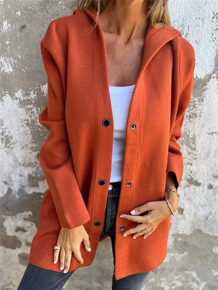 ‌Women's Autumn Simple Button Up Hooded Jackets with Pockets